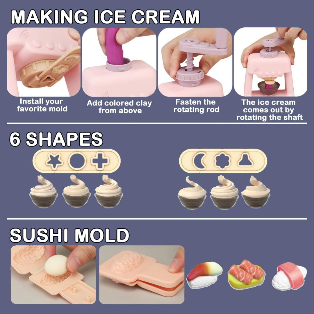 COO11 Set of 3 pack Kids DIY Ice Cream Themed Playdough Cutters Set & Clay Molds Rollers Molds Accessories Color Mud Art & Craft Educational Toys Gift Age 5+ (120 PCS Combo)