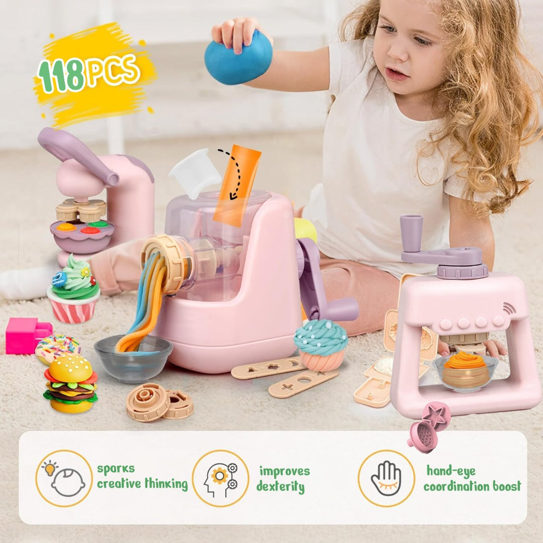 COO11 Set of 3 pack Kids DIY Ice Cream Themed Playdough Cutters Set & Clay Molds Rollers Molds Accessories Color Mud Art & Craft Educational Toys Gift Age 5+ (120 PCS Combo)