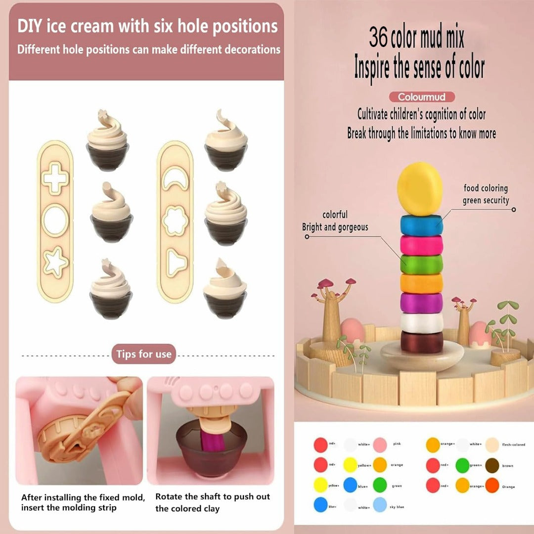 COO11 Set of 3 pack Kids DIY Ice Cream Themed Playdough Cutters Set & Clay Molds Rollers Molds Accessories Color Mud Art & Craft Educational Toys Gift Age 5+ (120 PCS Combo)