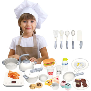 Coo11 24pcs Multi Kitchen Pretend Play Food Toys for Children, Preschool Game Plastic Milk Cake and Meat Cooking Simulation Educational Set for Boys and Girls Gift Ages 3+ Years Old