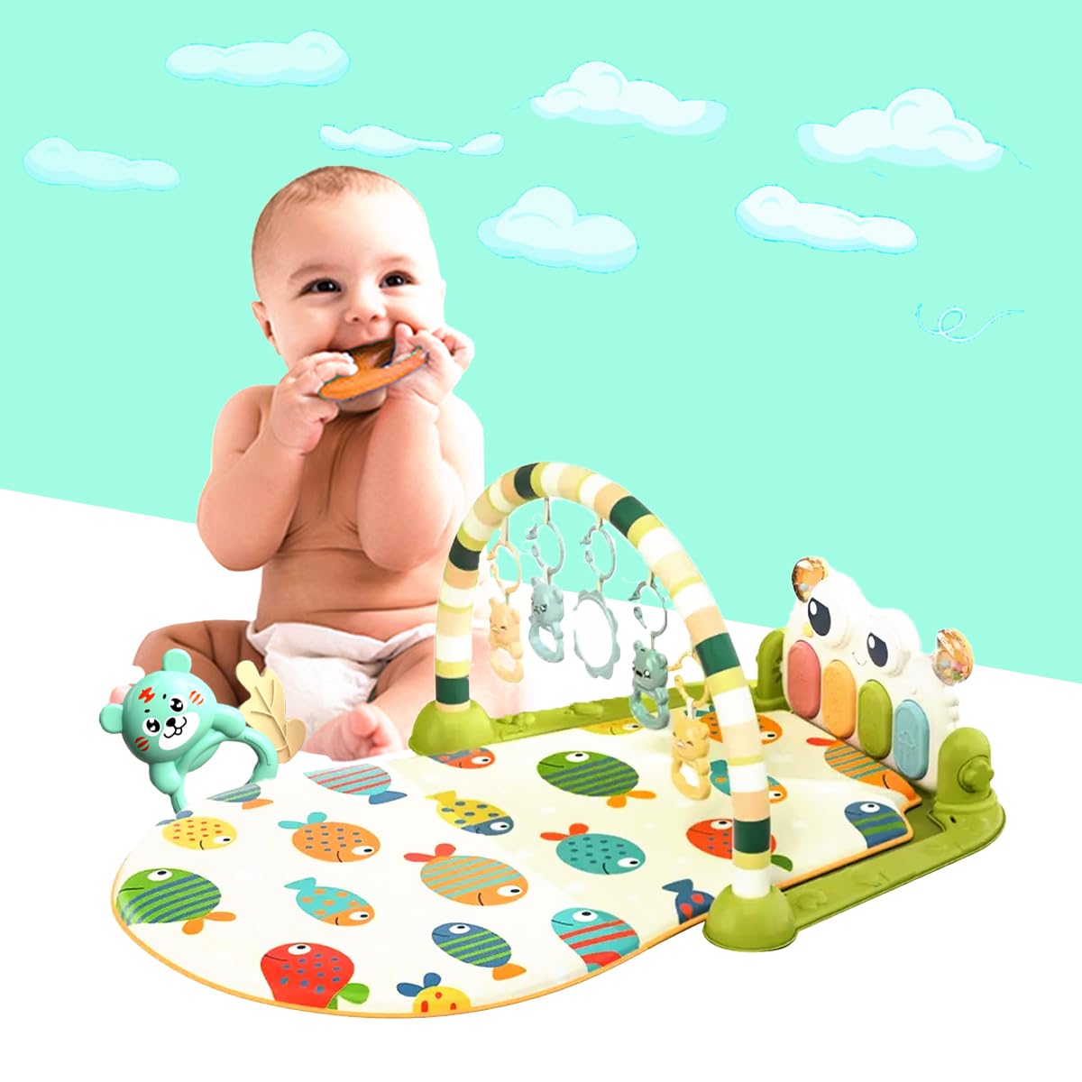 Coo11 Babycare Educational, Fitness Rack, Kick and Play Piano, Gym Activity Center with Music and Lights, Electronic Learning Toys for Infants, Toddlers, Newborn, Girls and Boys Ages 0 to 6 Months