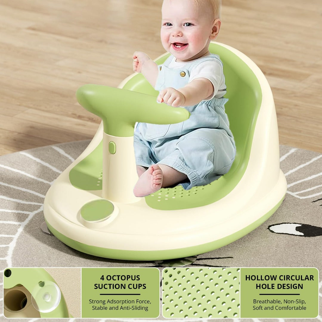 Coo11 InFant Bath Seat|Baby Bath Seat|Secure and ,Non-Slip soft and Comfortable New Born Breathable Rubber Soft with Back Support Chair (Green ) 6 month and Up