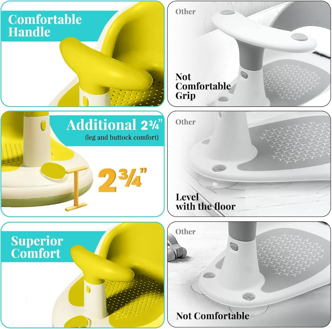 Coo11 InFant Bath Seat|Baby Bath Seat|Secure and ,Non-Slip soft and Comfortable New Born Breathable Rubber Soft with Back Support Chair (Yellow) 6 month and Up