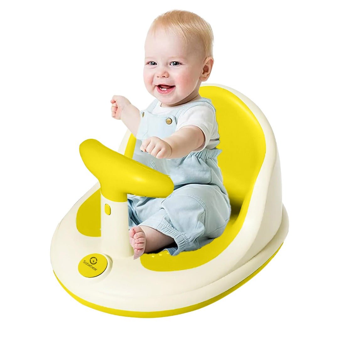 Coo11 InFant Bath Seat|Baby Bath Seat|Secure and ,Non-Slip soft and Comfortable New Born Breathable Rubber Soft with Back Support Chair (Yellow) 6 month and Up
