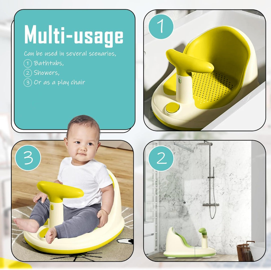 Coo11 InFant Bath Seat|Baby Bath Seat|Secure and ,Non-Slip soft and Comfortable New Born Breathable Rubber Soft with Back Support Chair (Yellow) 6 month and Up