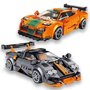 COO11 Pack of 2 Building Blocks Toy Sports Car Black with Building Block Toys Sports Car Orange Assembled Sports Car Building Kit, Racing Sports Car