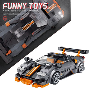 COO11 Pack of 2 Building Blocks Toy Sports Car Black with Building Block Toys Sports Car Orange Assembled Sports Car Building Kit, Racing Sports Car