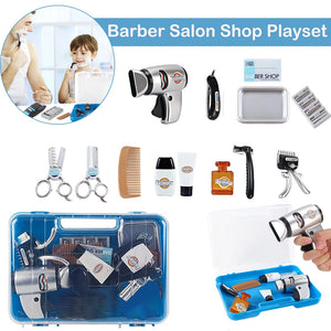 Kids Barber Shop Toy Set Barber Shop Salon Hairstyle Set Kit with Clipper Beauty Pretend Stylist Hair Cutting Hairdresser Toys Dryer, Scissors, Apron Gifts for Boy Kids Girls Ages 3 Years Up (Set of 2)