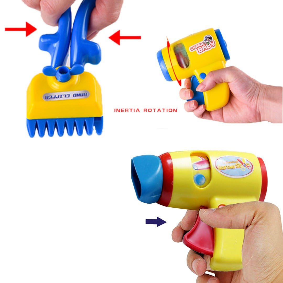 Kids Barber Shop Toy Set Barber Shop Salon Hairstyle Set Kit with Clipper Beauty Pretend Stylist Hair Cutting Hairdresser Toys Dryer, Scissors, Apron Gifts for Boy Kids Girls Ages 3 Years Up (Set of 2)