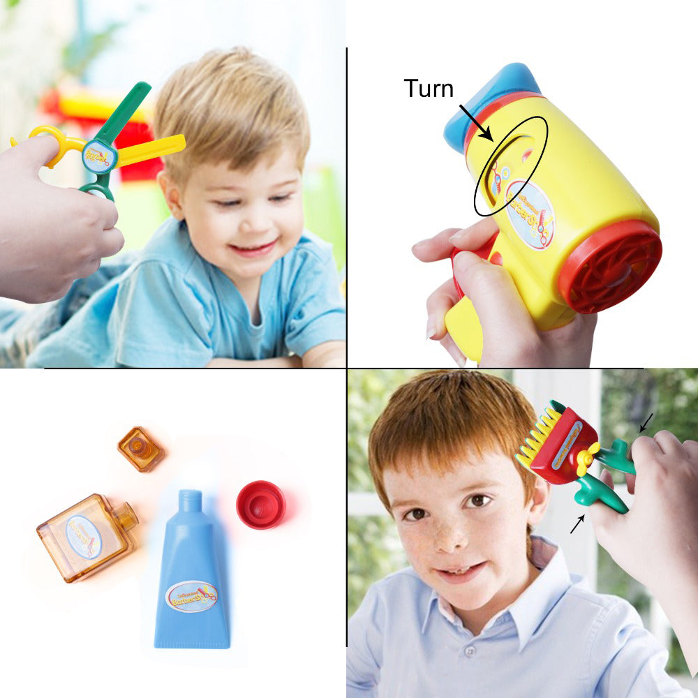 Kids Barber Shop Toy Set Barber Shop Salon Hairstyle Set Kit with Clipper Beauty Pretend Stylist Hair Cutting Hairdresser Toys Dryer, Scissors, Apron Gifts for Boy Kids Girls Ages 3 Years Up (Set of 2)