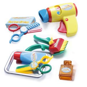 Kids Barber Shop Toy Set Barber Shop Salon Hairstyle Set Kit with Clipper Beauty Pretend Stylist Hair Cutting Hairdresser Toys Dryer, Scissors, Apron Gifts for Boy Kids Girls Ages 3 Years Up (Set of 2)