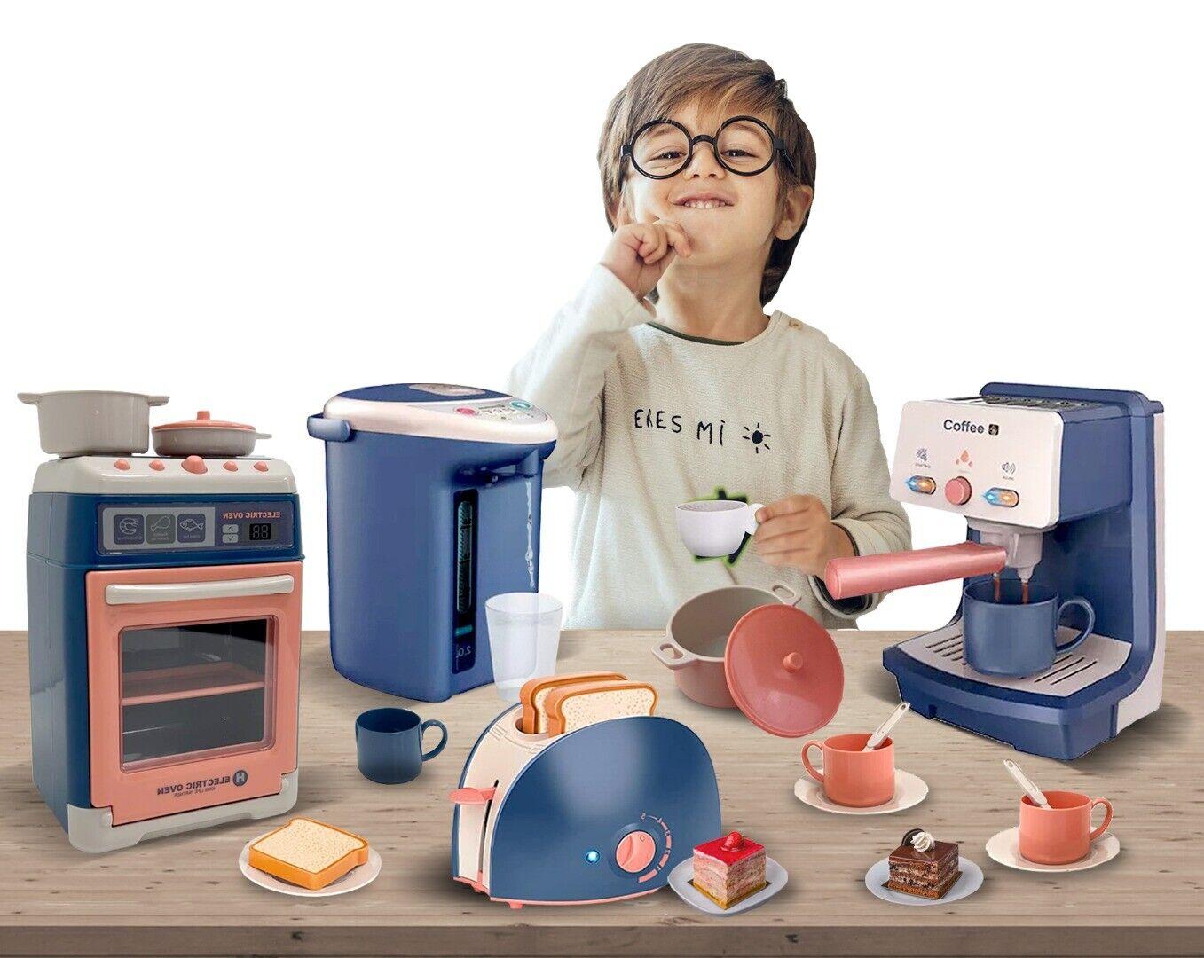 Kids All in One kitchen simulation Toaster Oven Cooker Coffee Maker Machine Kettle cups Plates Home Appliances Creativity Toy Toaster Pretend Play Kitchen Kettle Flask Maker Toys