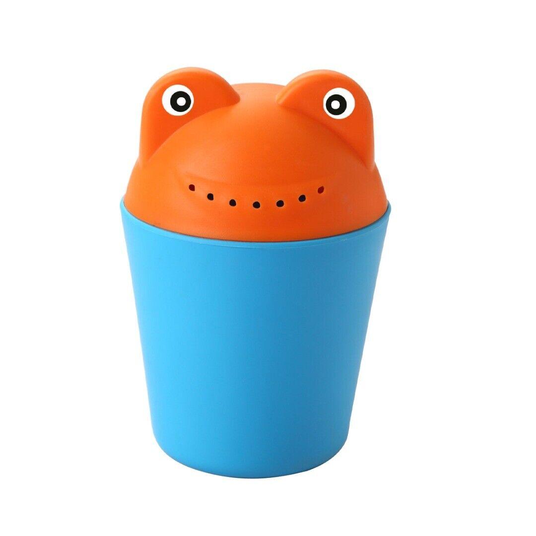 Coo11 Wall-Mounted Bath Toy Organizer Blue & Baby Frog Design Bath Rinse Cup Blue & Baby Adjustable Shower Cap bath not included