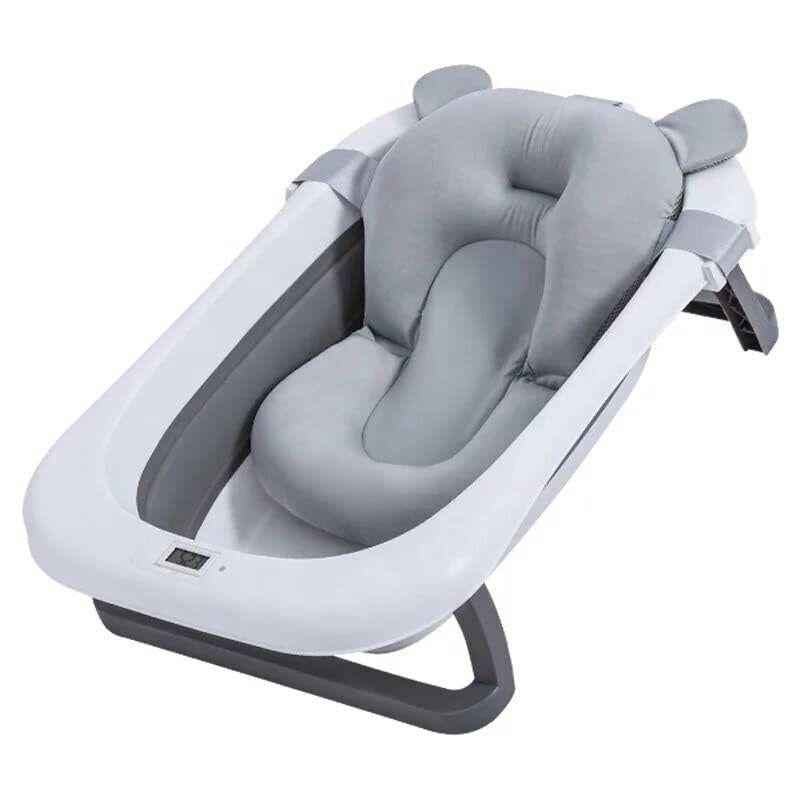 Coo11 Plastic Foldable Bathtub Portable Baby Bath Tub for Toddlers (Brown) and Universal New-born Baby Bath Pad, Floating Soft Baby Bath Pillow Adjustable Non-Slip Bath Seat Pad Bath Cushion