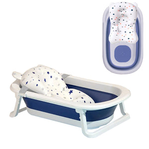 Coo11 King Deep Blue Foldable Bath Tub with Non-Slip Safety Belt Foldable Stand and Breathable Soft Cushion for kids and New Born Infants Boy and Girl Anti Slip Base for Toddler