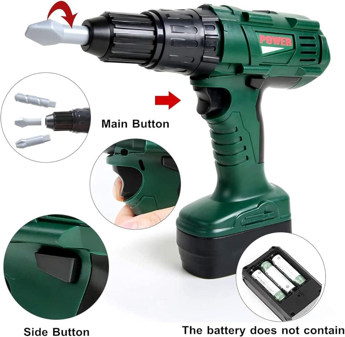 Coo11 Kids Pretend Play Construction Tool Set of Drill Machine, Wrench, Pliers, Nuts and Bolts, Drill Head and other Play accessories for Toddler Boys