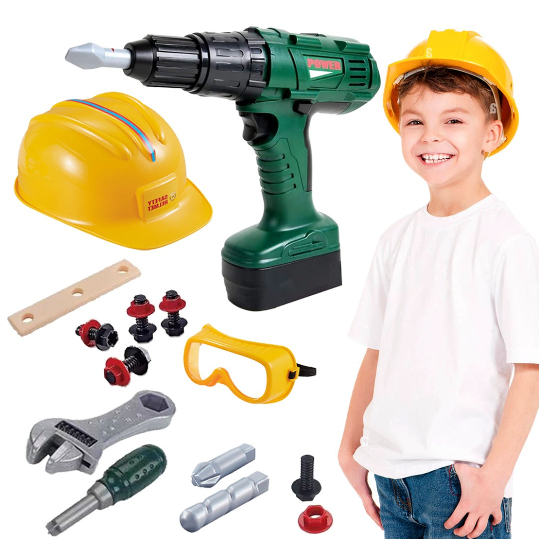 Coo11 Kids Pretend Play Construction Tool Set of Drill Machine, Wrench, Pliers, Nuts and Bolts, Drill Head and other Play accessories for Toddler Boys