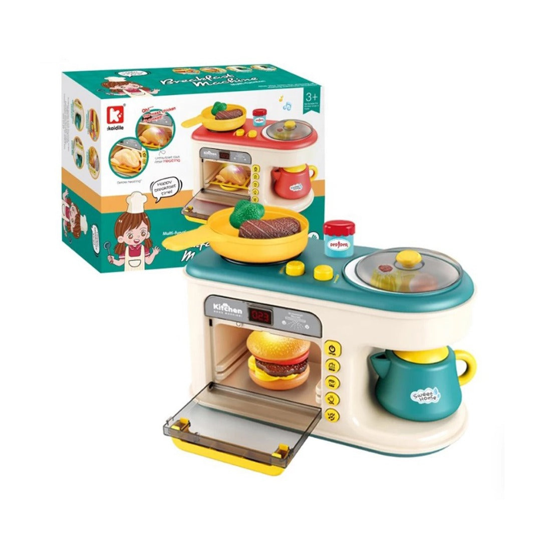 Coo11 Kids Microwave Oven Coffee Set, Kitchen Accessories Toy, Electronic Induction Cooktop, 47 Pcs Kitchen Play Set for 3 Years and up (Green and Red)