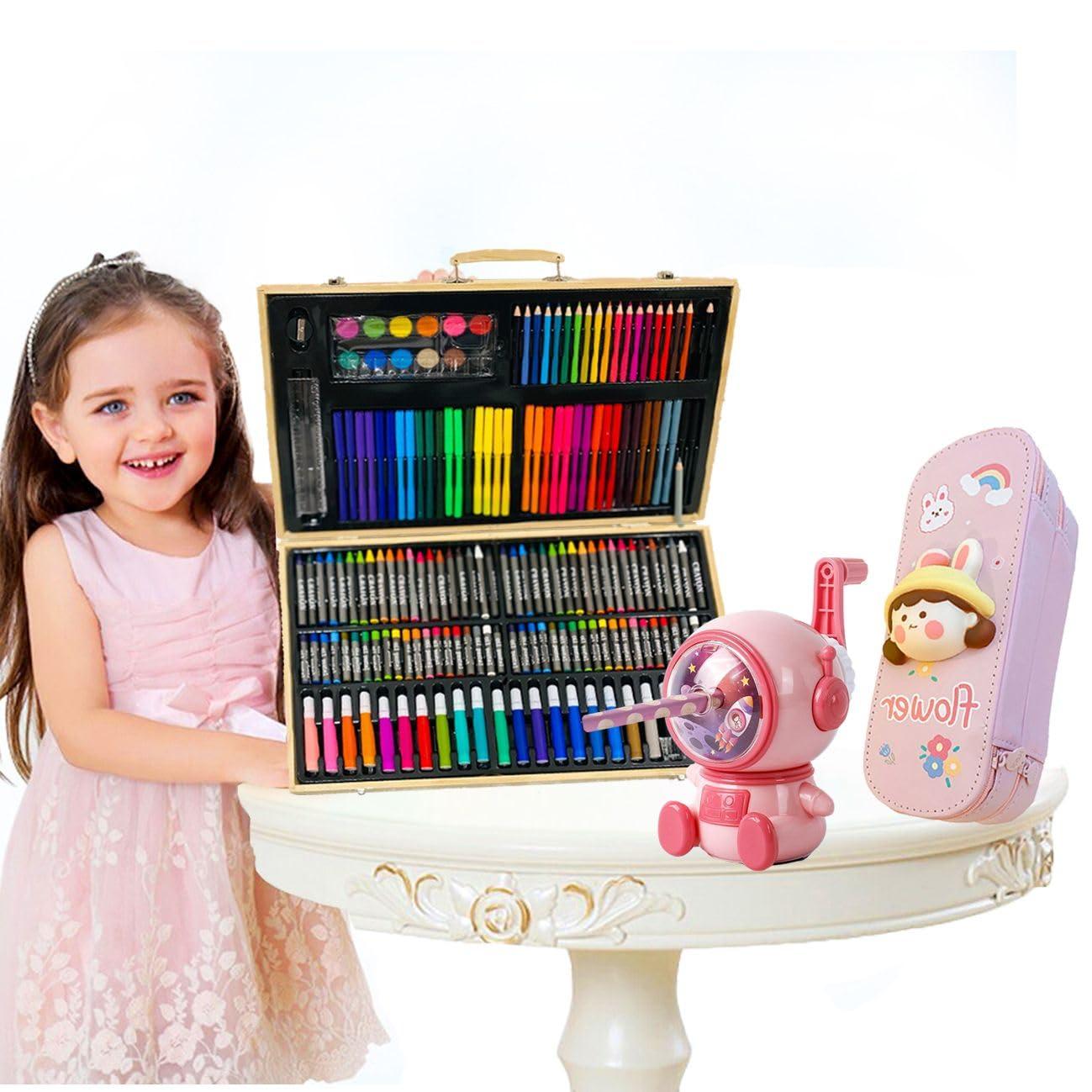 Sobebear Combo Set-Magnetic Pen & Pencil Box with Astronaut Shape Sharpener & Paint Brush Water Color Pens for School & College Students, Kid's School Products, for Girls & Boys Age 5+ Year Multi