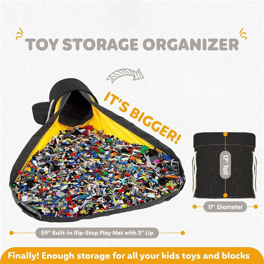 Coo11 Toy Storage Organizer Unit Play Mat for Lego Toy Storage Basket Large Drawstring Portable Container Storage Bins Activity Organizer Black