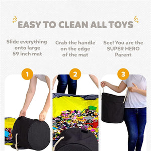 Coo11 Toy Storage Organizer Unit Play Mat for Lego Toy Storage Basket Large Drawstring Portable Container Storage Bins Activity Organizer Black