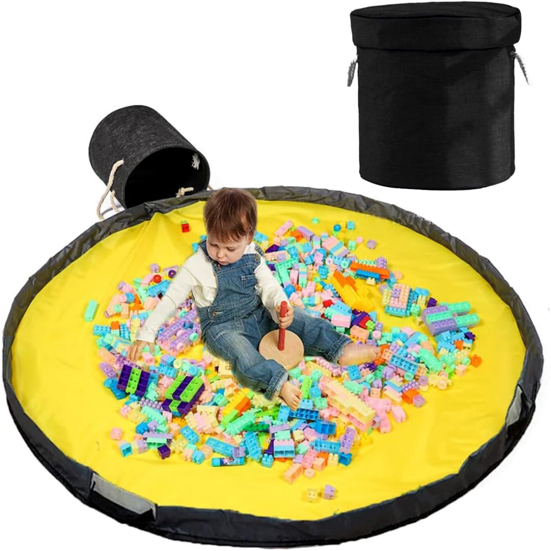Coo11 Toy Storage Organizer Unit Play Mat for Lego Toy Storage Basket Large Drawstring Portable Container Storage Bins Activity Organizer Black