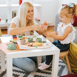 15pcs Wooden Tea Set for Little Girls, MONT PLEASANT Wooden Toys, Toddler Tea Set Play Kitchen Accessories Play Food playset for Kids Tea Party