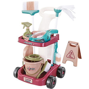 Coo11 Kids Cleaning Set Realistic Vacuum Cleaner for Toddlers, Kids Home Cleaning Cart Portable, detachable Trolley, Broom Dust Pan Learning Gift for Toddlers for Age 3+ Years