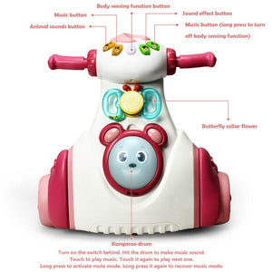 2 in 1 Kids Push Walker Sit to Stand Kangaroo Push Scooter Toy with Music& Sound