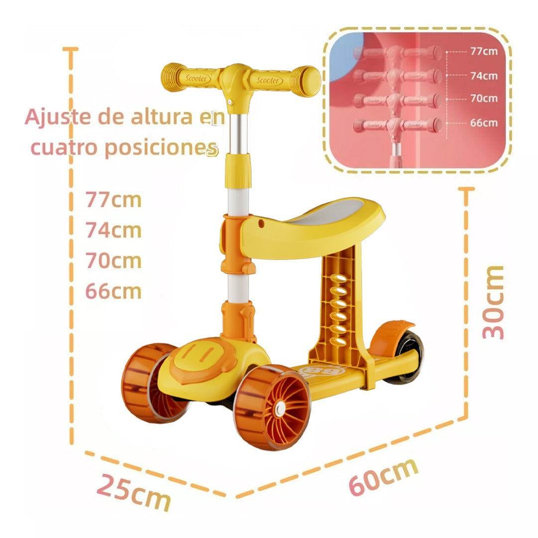 Coo11 2 In 1 Sitting, Standing Adjustable Height 3 Wheel Kick Scooter with Light Patterns and Handler Break Removable Seat Mini Scooter for Children Gift for Boy Girls Yellow
