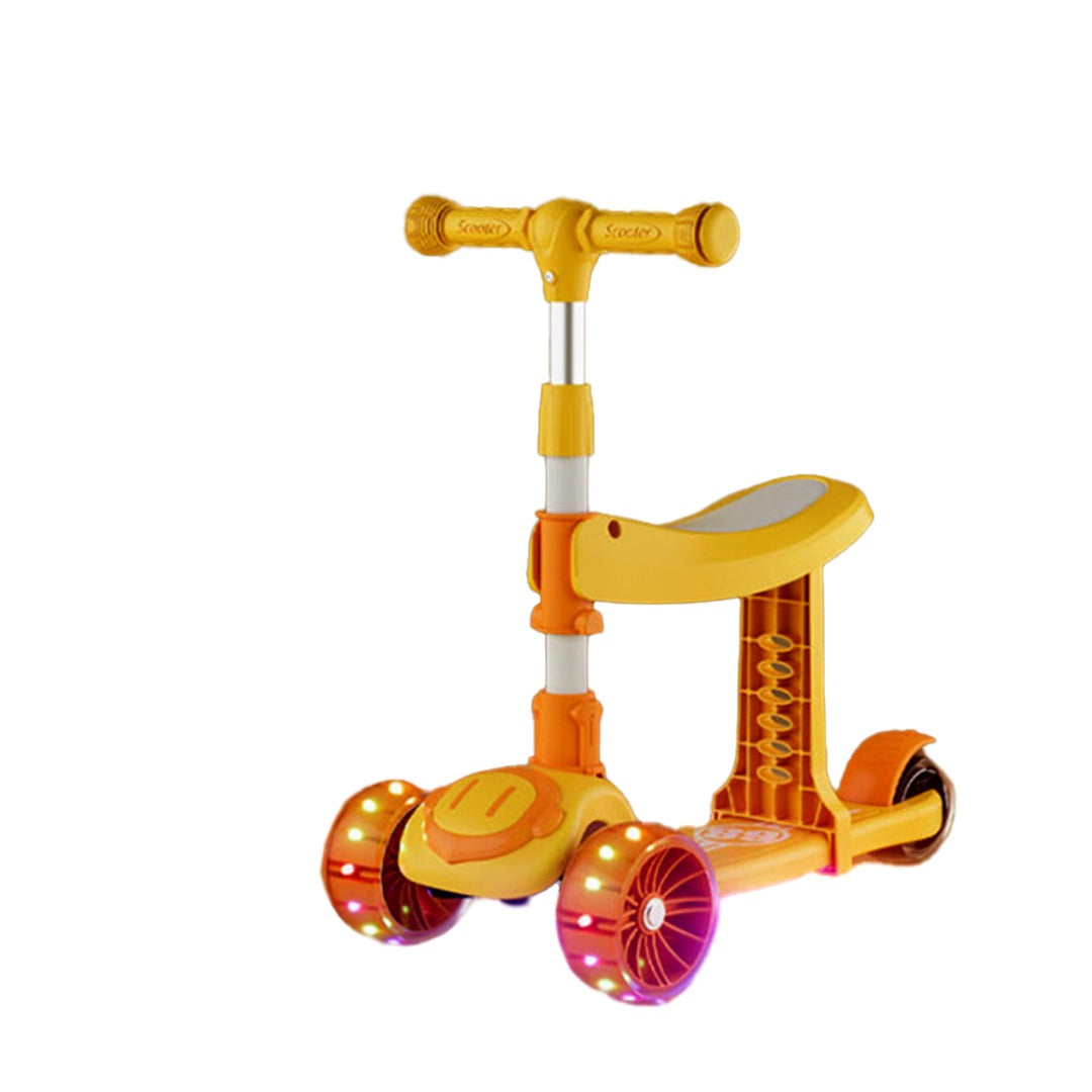 Coo11 2 In 1 Sitting, Standing Adjustable Height 3 Wheel Kick Scooter with Light Patterns and Handler Break Removable Seat Mini Scooter for Children Gift for Boy Girls Yellow