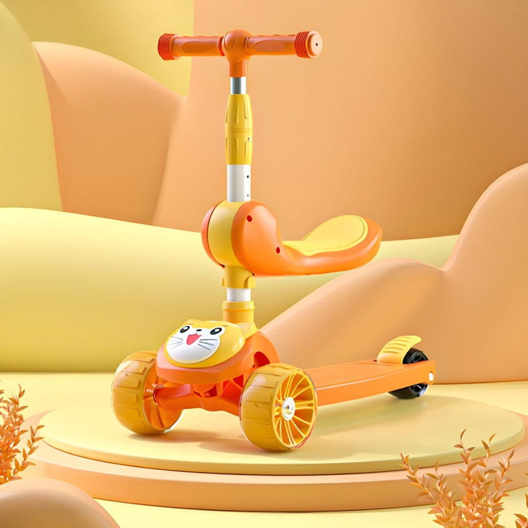 Kids Foldable 3 Wheel Scooter, Adjustable Height with LED Flashing Wheels, Removable Seat, Soft Handlebar Grips Ride-On Scooters for Boys & Girls Age 3+ Years Yellow