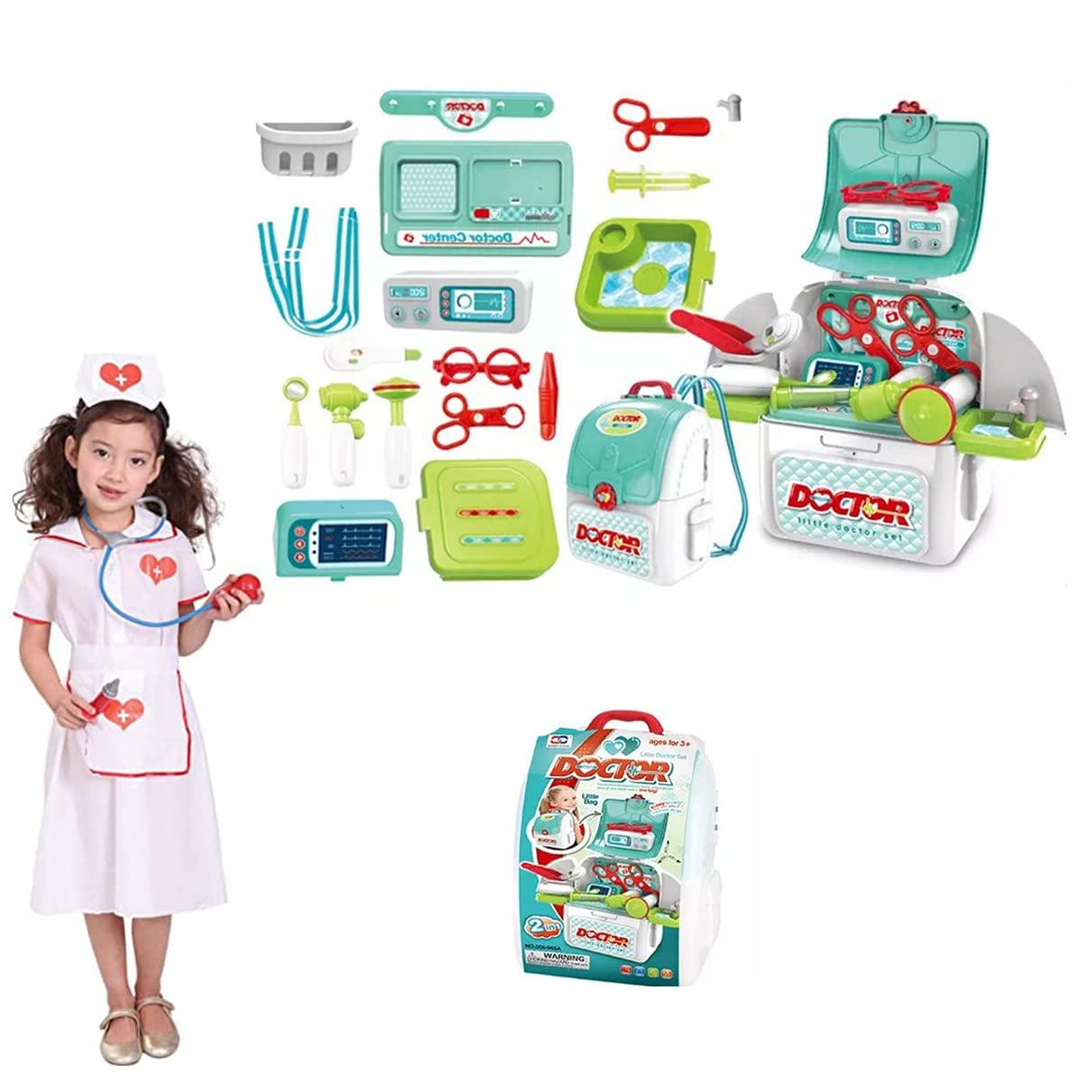 Coo11 2-in-1 Doctor Kit for Kids, Medical Backpack, Improves Skill & Development, Eduaction Fun, Pretend Play Set, Simulation Props, Gift for Boys and Girls, Suitable for 3+