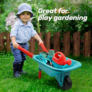 Garden Set for Children with Wheelbarrow 7-Piece Children's Garden Tool Garden Toy Including Pitcher, Garden Gloves, Spade, Rake, Shovel and Hand Fork, Garden Tool Set