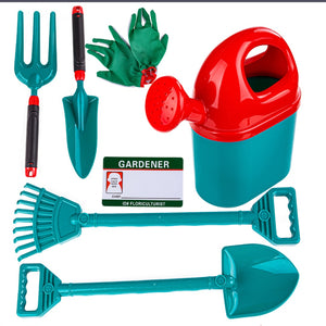 Garden Set for Children with Wheelbarrow 7-Piece Children's Garden Tool Garden Toy Including Pitcher, Garden Gloves, Spade, Rake, Shovel and Hand Fork, Garden Tool Set
