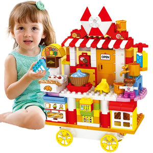 Coo11 Kids 116 Pcs Candy Cart Sweet House Building Blocks, Accessories Food Play e, Best Educational Role play Construction Toys Gift for Boys Girls, Adventure, Perfect Gift set