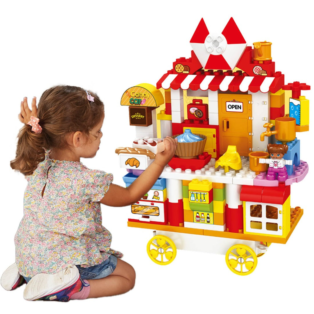 Coo11 Kids 116 Pcs Candy Cart Sweet House Building Blocks, Accessories Food Play e, Best Educational Role play Construction Toys Gift for Boys Girls, Adventure, Perfect Gift set