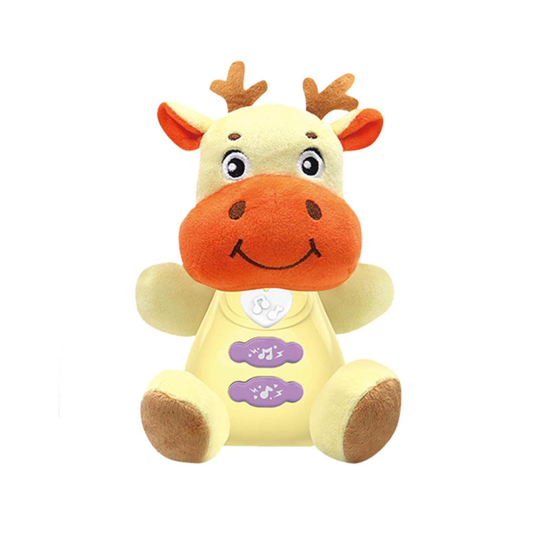 Coo11 Kids Cow Shaped Cuddly Teddy Toy with Music & Light, Soft Animals Baby Toy, Cotton Stuffed, Eco Friendly, Sensory Play, Perfect Gift for Boys & Girls, Suitable for 0-6 months