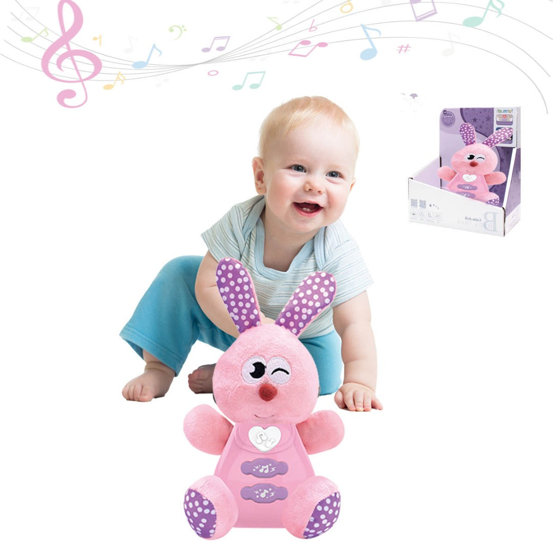 Coo11 Kids Rabbit Shaped Cuddly Teddy Toy with Music & Light, Soft Animals Baby Toy, Cotton Stuffed, Eco Friendly, Sensory Play, Perfect Gift for Boys & Girls, Suitable for 0-6 months