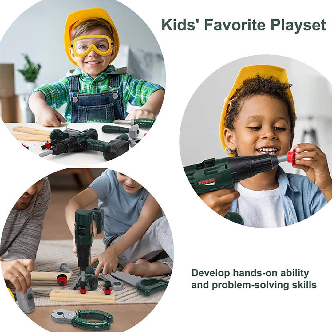 Gear Tool SET Toddler DRILL HELMET Tools Set Toys For 3 Year Old Boy Or Educational Game Birthday Christmas Gift, Children Tool Kit For Present Age 3, Wooden Tool Box Toys For Kids