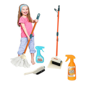 Pretend Play Toy Children Cleaning Tool Toys Housework Tools Role Play Cleaning Toy Set With Rich Accessories Play Toy Set For Kids, Household Cleaning Tools Hanging Stand, Wet Floor Sign And Multiple Cleaning Tools Housekeeping Toys For Toddlers And Kids