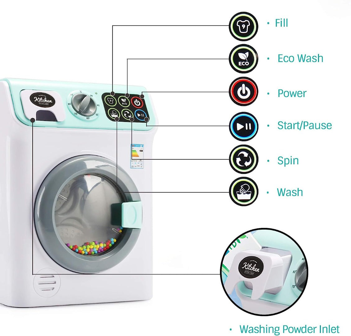 White Washing Machine I Washing Programmer And Original Sounds I Works With Or Without Water I Toy For Children Aged 3 Years And Up - Interactive & Realistic- Pretend Play Appliance For Kids