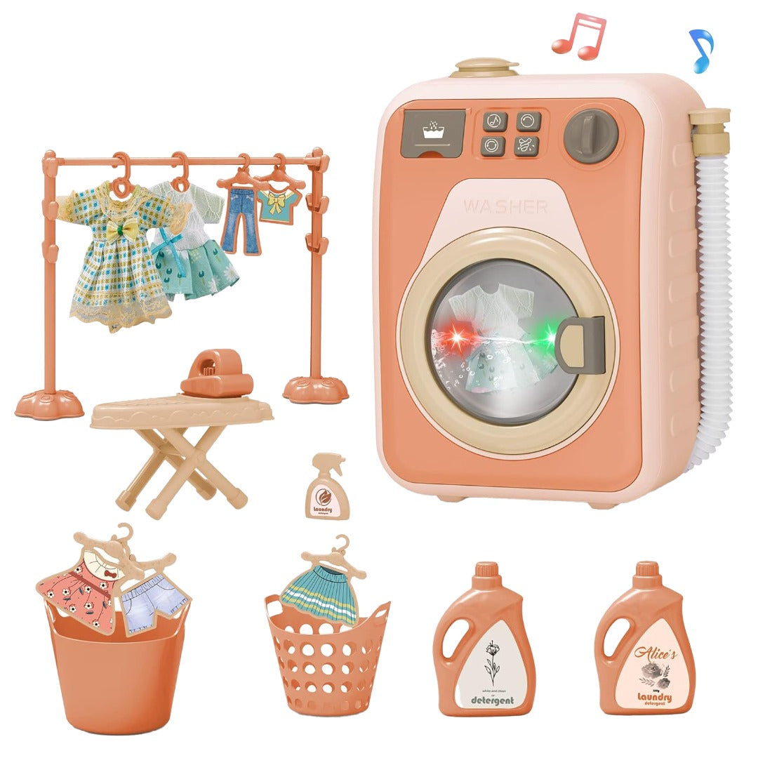 Washing Machine With Light And Music I Washing Programmer And Original Sounds I Works With Or Without Water I Toy For Children Aged 3 Years And Up - Interactive & Realistic With Sounds- Pretend Play Appliance For Kids