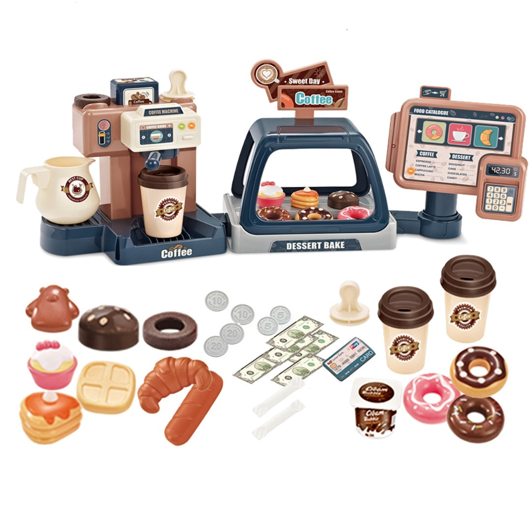 Children Play  Simulation Sound Light Water Coffee Machine coffee shop cash register Candy Ice Cream Supermarket Shopping Toy Coffee Shop I Espresso Bar With Water Flow Function And Touch Display Incl Accessories And Toy Food Toys 3+