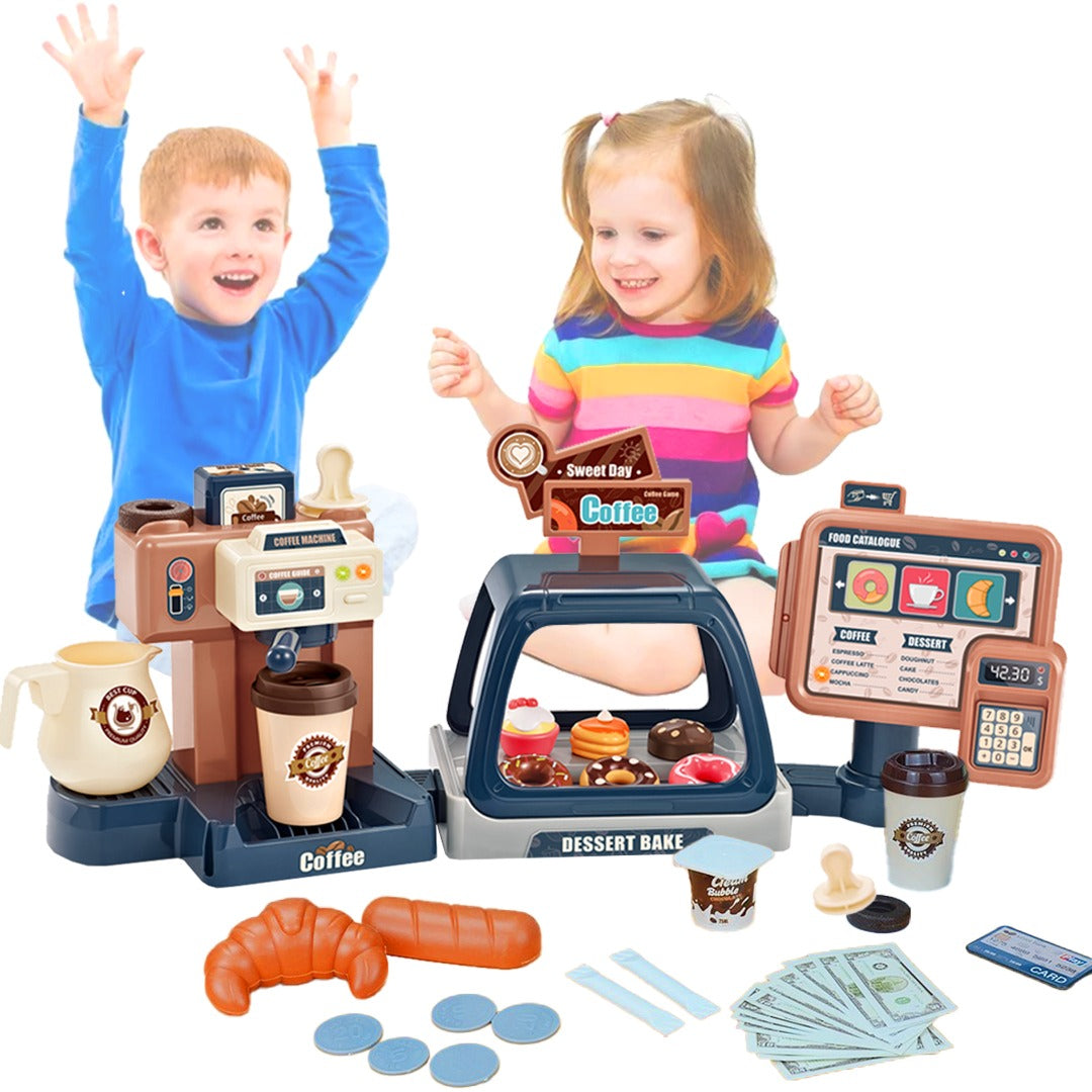 Children Play  Simulation Sound Light Water Coffee Machine coffee shop cash register Candy Ice Cream Supermarket Shopping Toy Coffee Shop I Espresso Bar With Water Flow Function And Touch Display Incl Accessories And Toy Food Toys 3+