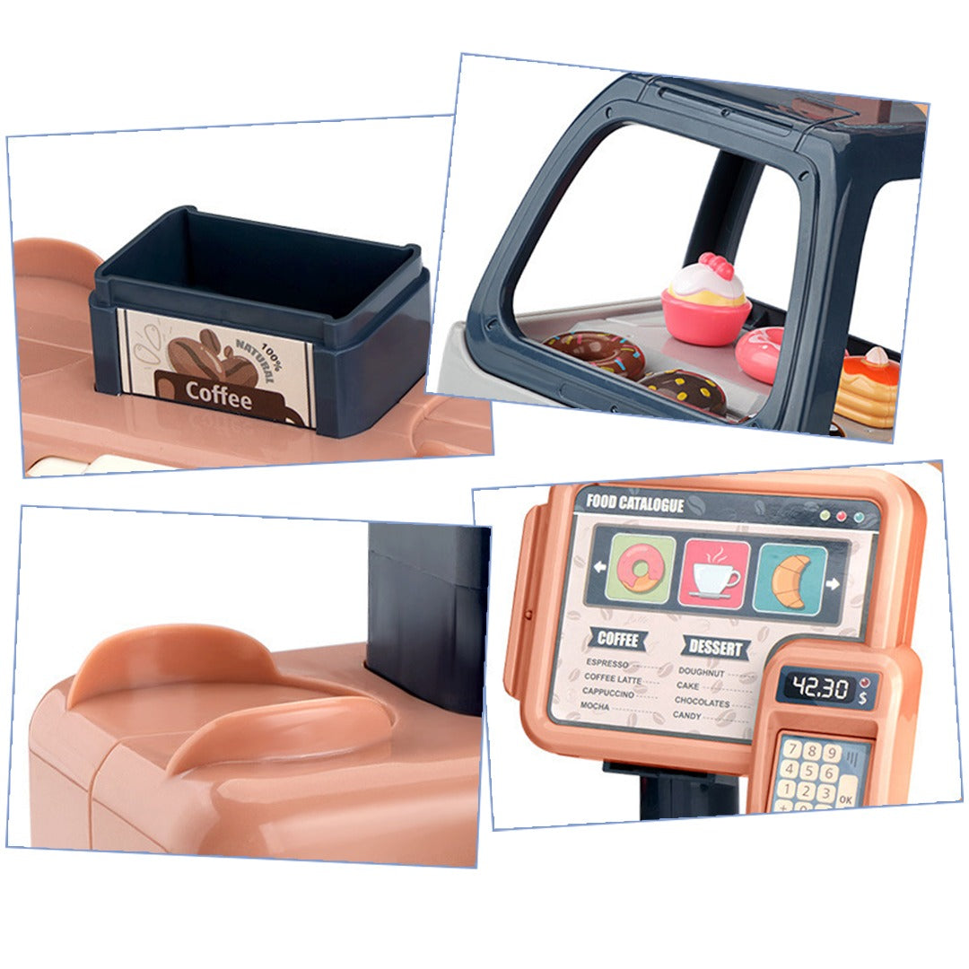 Children Play  Simulation Sound Light Water Coffee Machine coffee shop cash register Candy Ice Cream Supermarket Shopping Toy Coffee Shop I Espresso Bar With Water Flow Function And Touch Display Incl Accessories And Toy Food Toys 3+