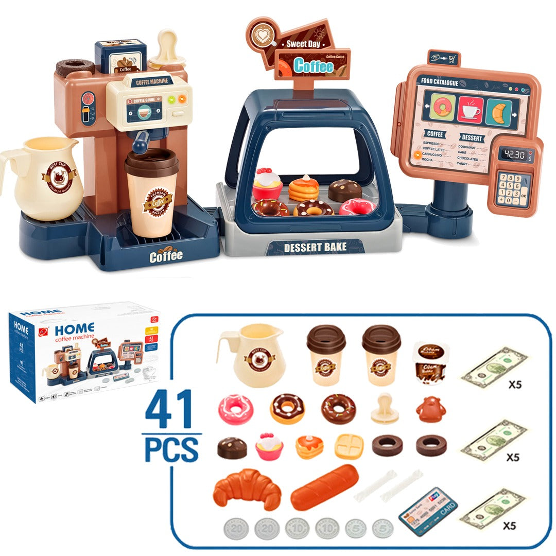 Children Play  Simulation Sound Light Water Coffee Machine coffee shop cash register Candy Ice Cream Supermarket Shopping Toy Coffee Shop I Espresso Bar With Water Flow Function And Touch Display Incl Accessories And Toy Food Toys 3+