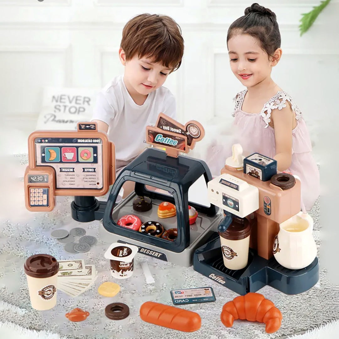 Children Play  Simulation Sound Light Water Coffee Machine coffee shop cash register Candy Ice Cream Supermarket Shopping Toy Coffee Shop I Espresso Bar With Water Flow Function And Touch Display Incl Accessories And Toy Food Toys 3+