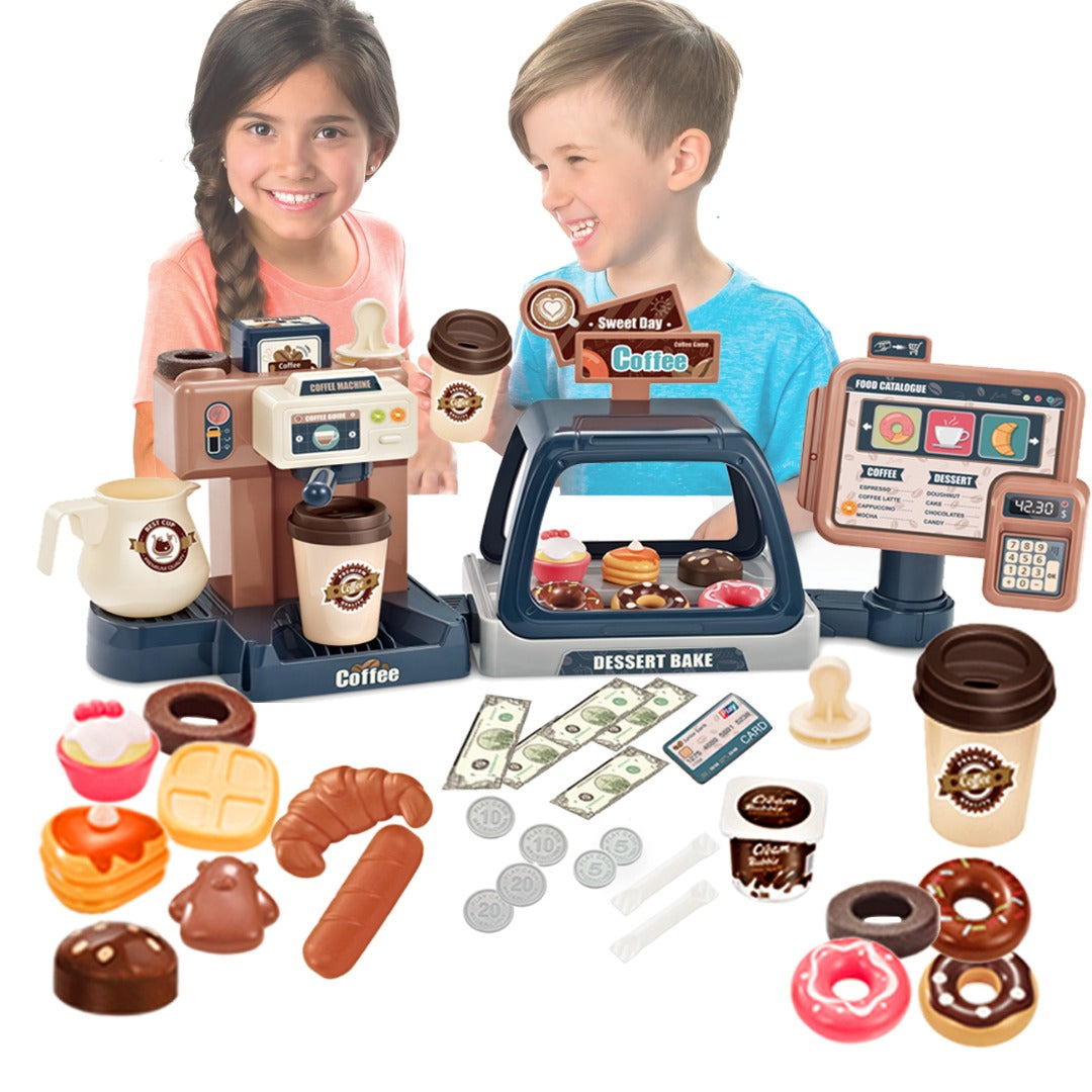 Children Play  Simulation Sound Light Water Coffee Machine coffee shop cash register Candy Ice Cream Supermarket Shopping Toy Coffee Shop I Espresso Bar With Water Flow Function And Touch Display Incl Accessories And Toy Food Toys 3+