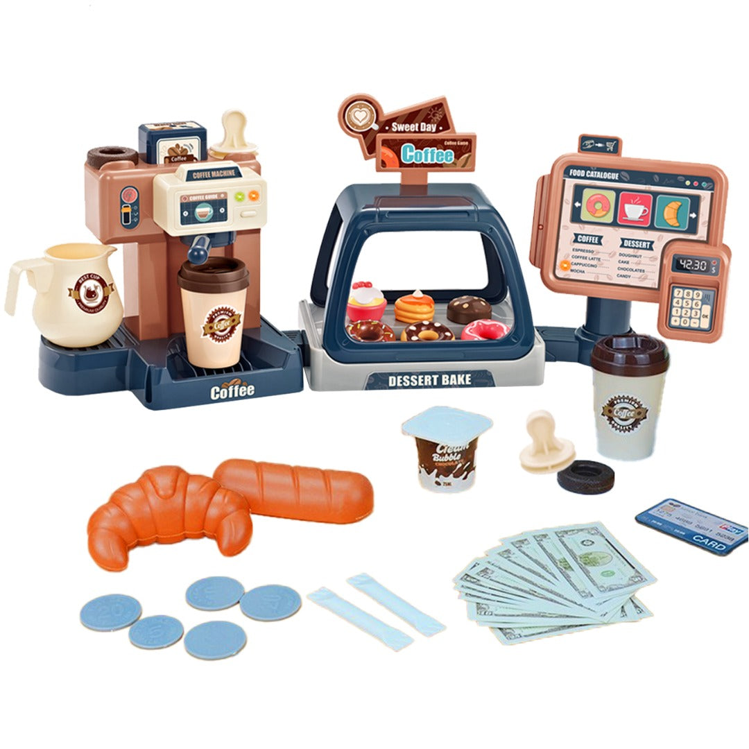 Children Play  Simulation Sound Light Water Coffee Machine coffee shop cash register Candy Ice Cream Supermarket Shopping Toy Coffee Shop I Espresso Bar With Water Flow Function And Touch Display Incl Accessories And Toy Food Toys 3+